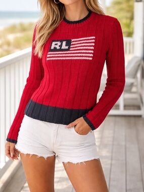 Vintage Polo Ralph Lauren Flag Americana Y2K Preppy Coastal Sweater